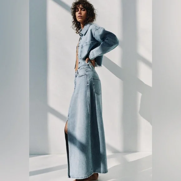 ZARA NEW WITH TAGS Z1975 DENIM MIDI SKIRT - Picture 8 of 12